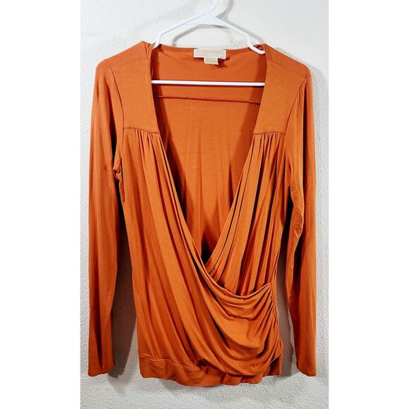 Michael Kors Persimmon Orange Crisscross  Pleated Bodice Top Medium Lightweight - Picture 7 of 7